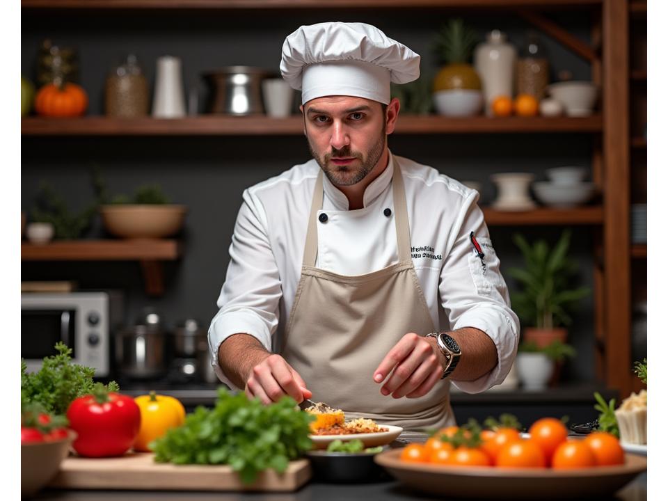 Professional chef conducting live interactive cooking demonstration