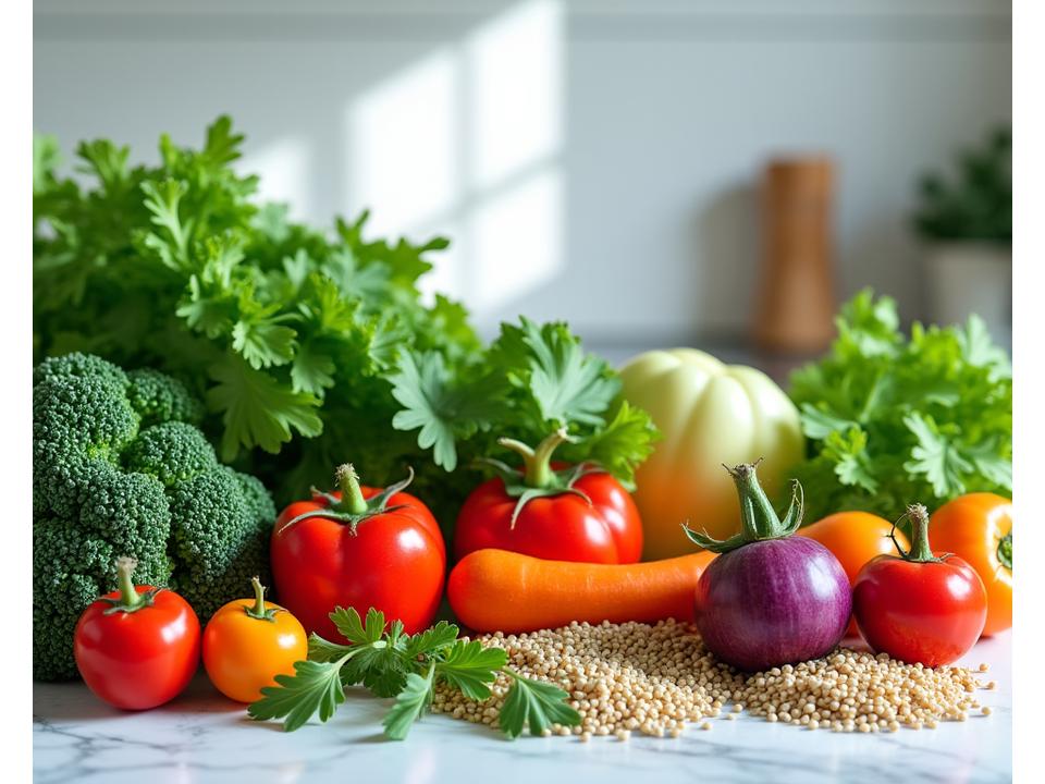 Fresh plant-based ingredients and sustainable cooking setup